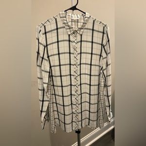 J Jill Women's M Smooth Flannel Shirt White Plaid Long Sleeve Button Down